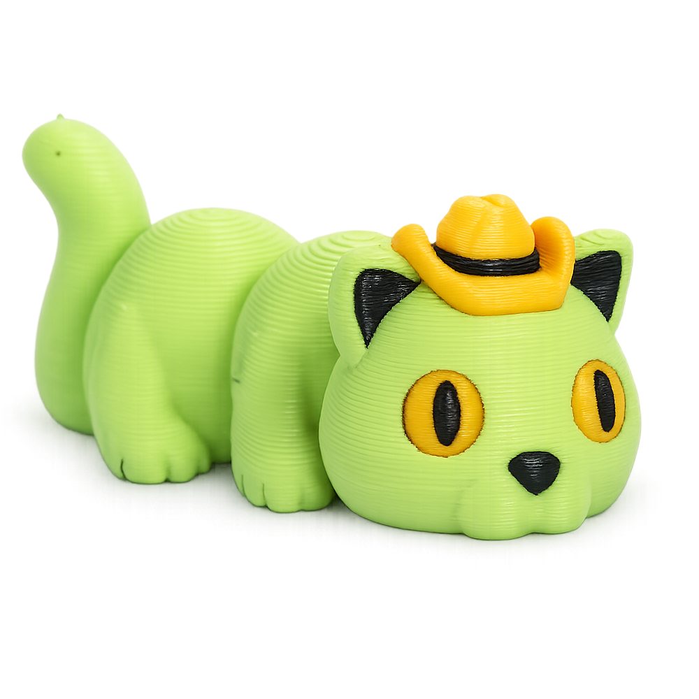 SnakeCat FlexiPet – grüne bewegliche Katzen Sammelfigur mit Cowboyhut